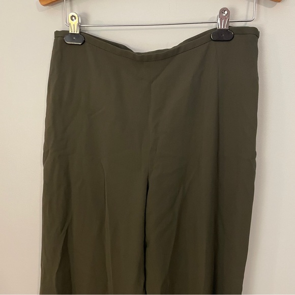 Vintage Brooks Brothers Stretch Olive Army Green Silk Wide Leg Trousers Size 10 - Picture 3 of 6